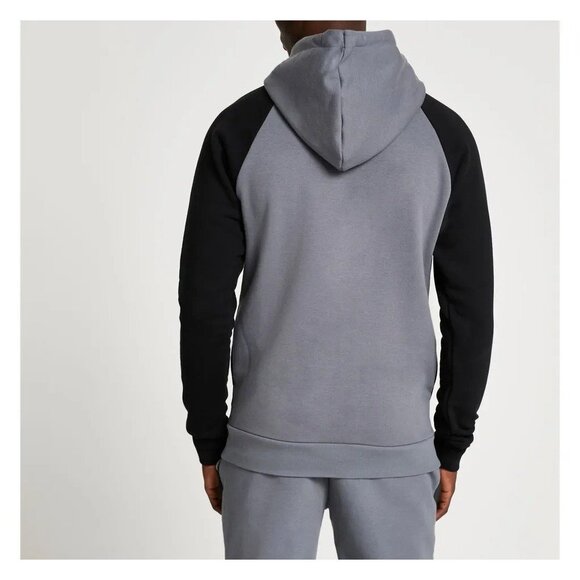 NWT RIVER ISLAND Mens River Island Grey RVR colour block muscle fit hoodie Large - Picture 2 of 11